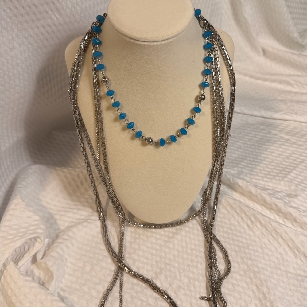 Chic Blue and Silver Beaded Necklace
